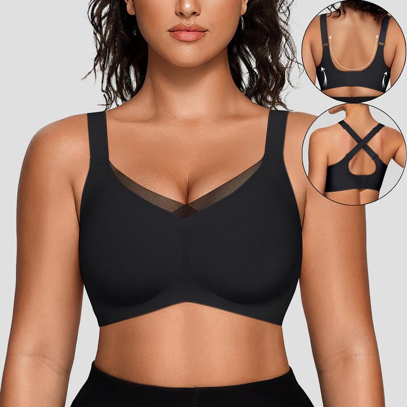 💜 LAST DAY PROMOTION - 50%OFF💜Women's Wireless V-Neck Crossover Mesh Seamless Push-Up Bra